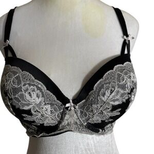 VICTORIAS SECRET Dream Angels Lined Demi Double Push Up Bra Black Lace 34DDD